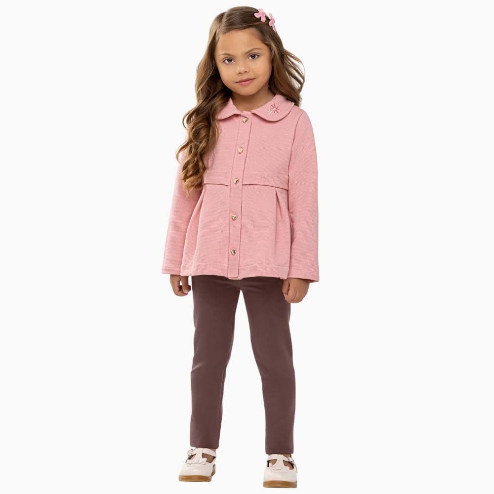 Conjunto Longo Casaco com Botões Coração e Legging- Angerô.