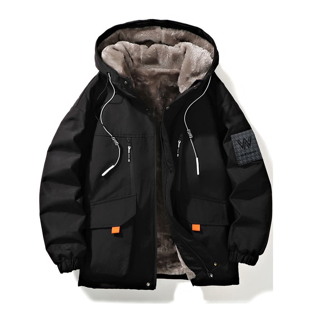 Jaqueta de inverno masculina forro de lã engrossado rua Wear jaqueta masculina com capuz solto quente acolchoado jaqueta