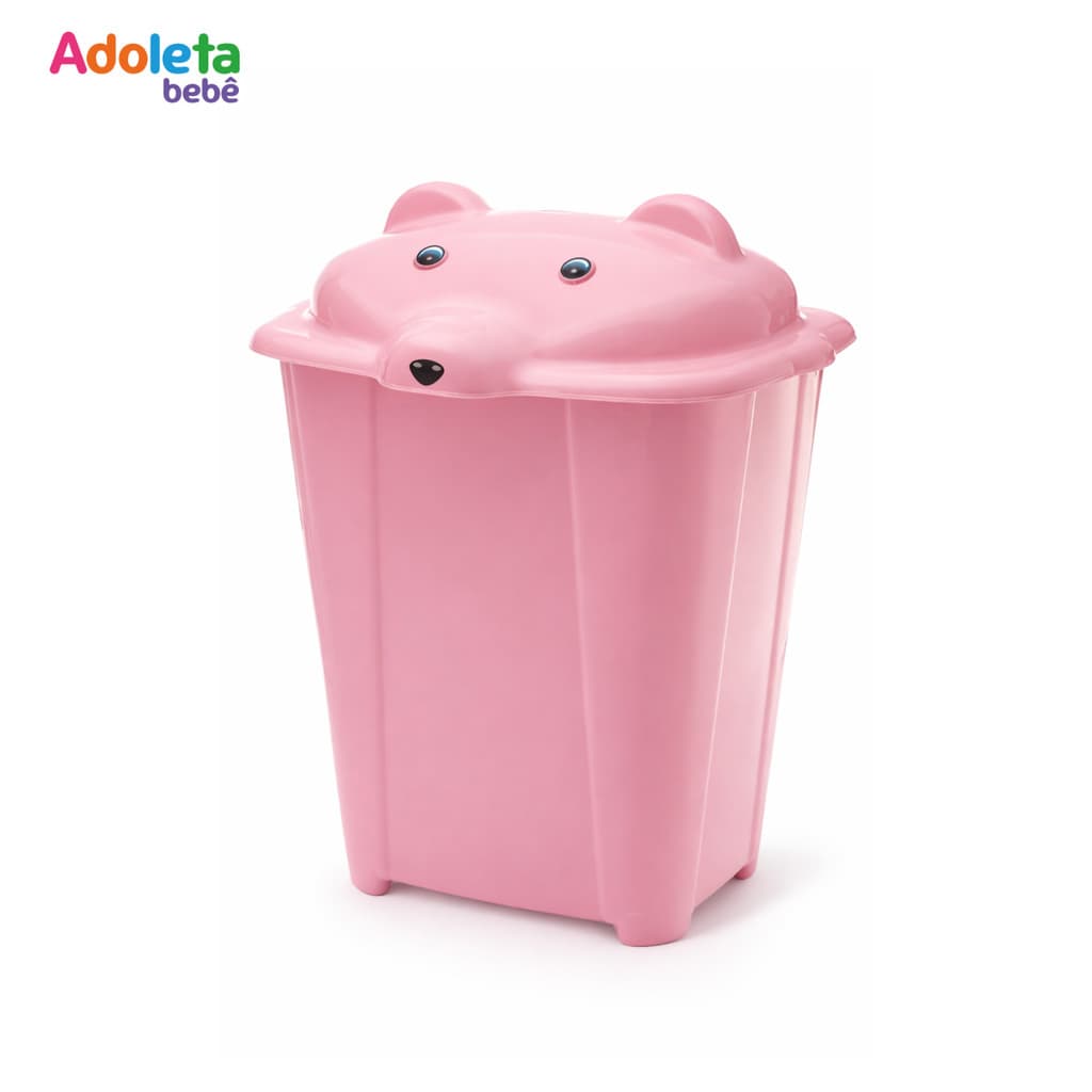 Cesto para Roupas Infantil  | Adoleta Bebê | Urso Rosa | 44 Litros
