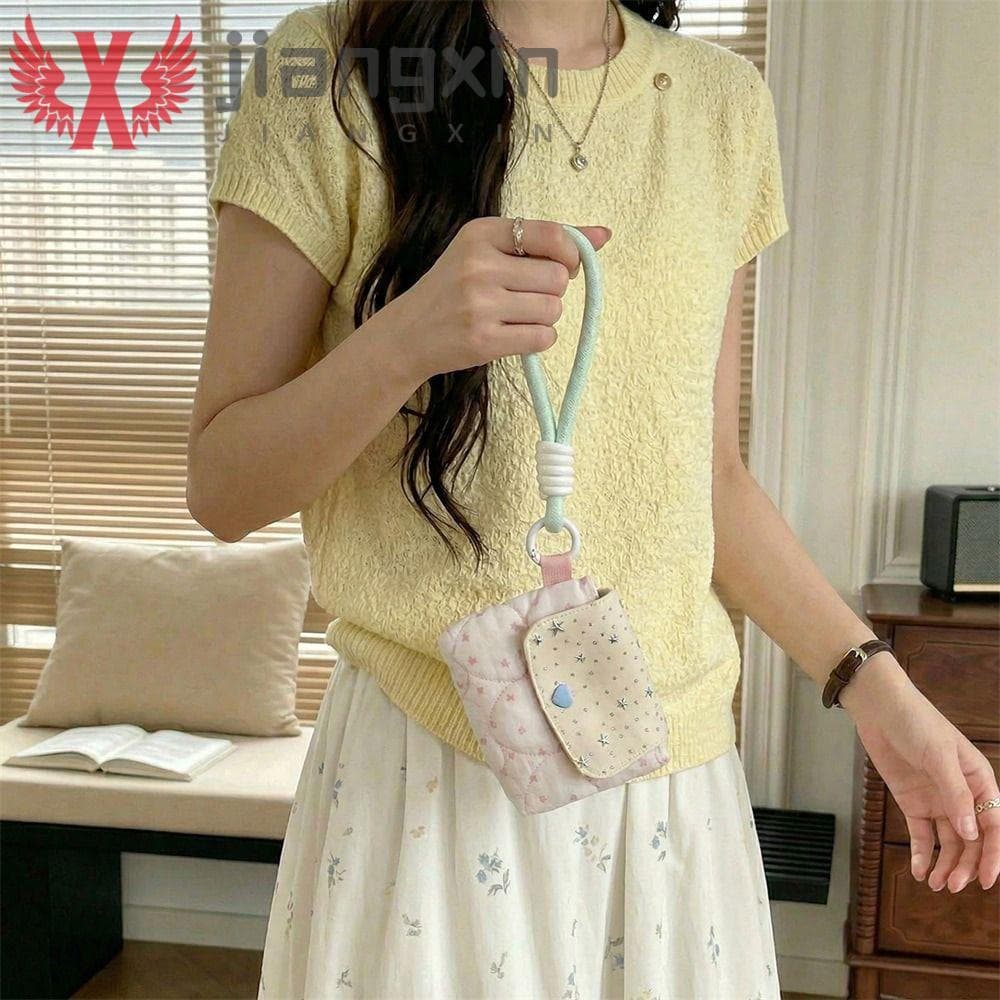 Bolsa De Cartão Acolchoada Com Glitter Estrela JIANGXIN , Porta-Cartões De Lona Bonito Fecho De Pressão , Estilo Coreano