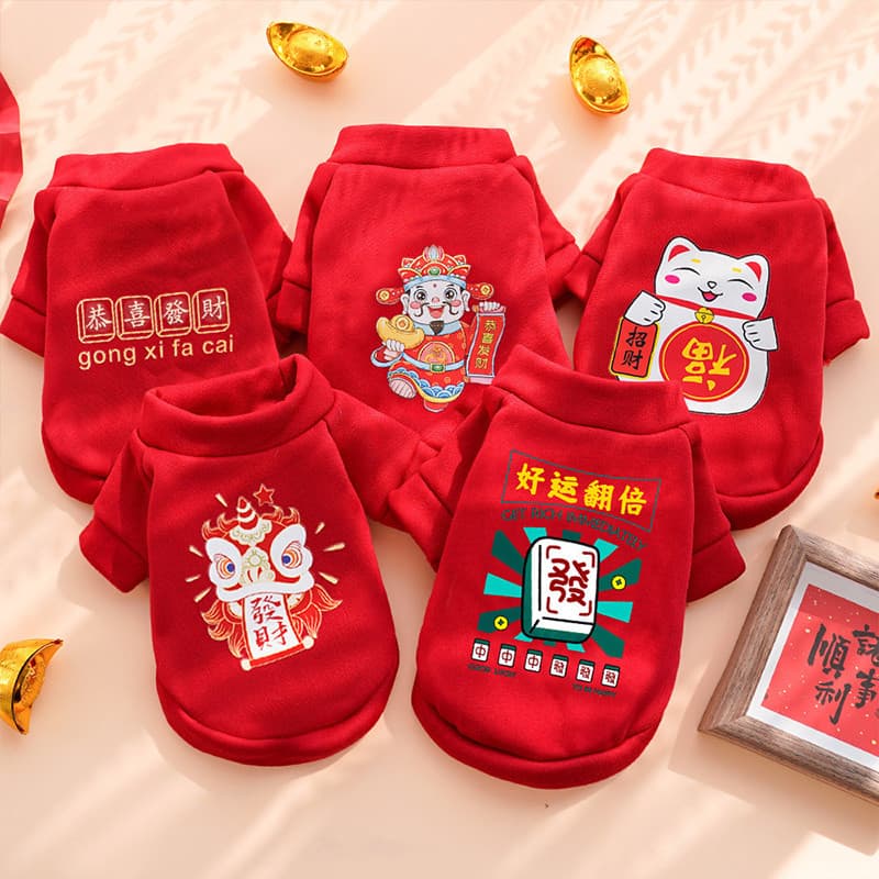 Roupas para cães Bichon pequeno cão vermelho festivo ano novo moletom Teddy velo quente roupas de ano novo para animais