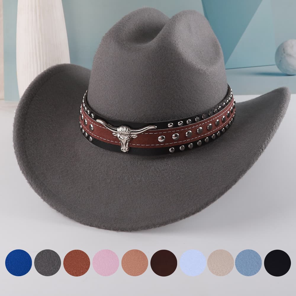 Chapéu de Cowboy prata cabeça de touro redondo rebite acessórios cinto chapéu moda Wear acessórios de roupas chapéu