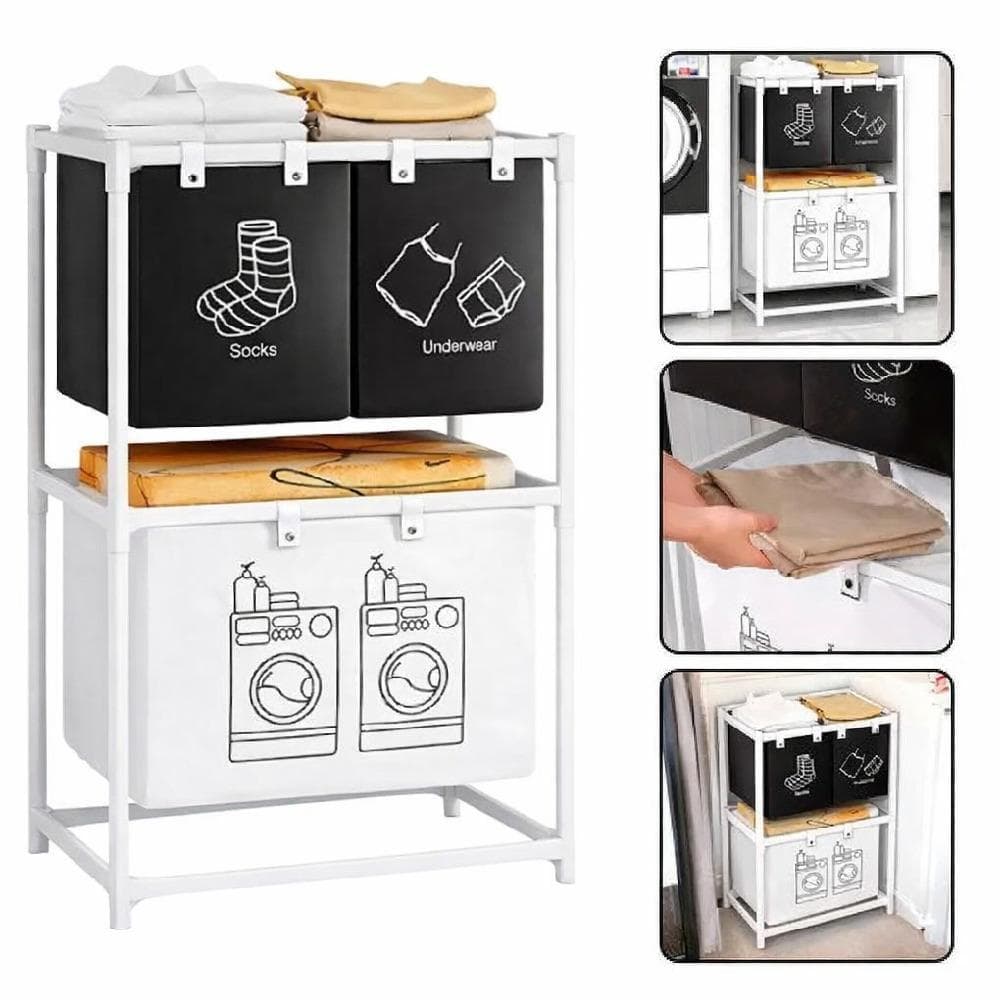 ESTANTE LAVANDERIA TRIPLA CESTO SAPATEIRA METAL ROUPA SUJA 3 ANDARES ROUPEIRO 3 GAVETAS ORGANIZADOR BANHEIRO MULTIUSO AR