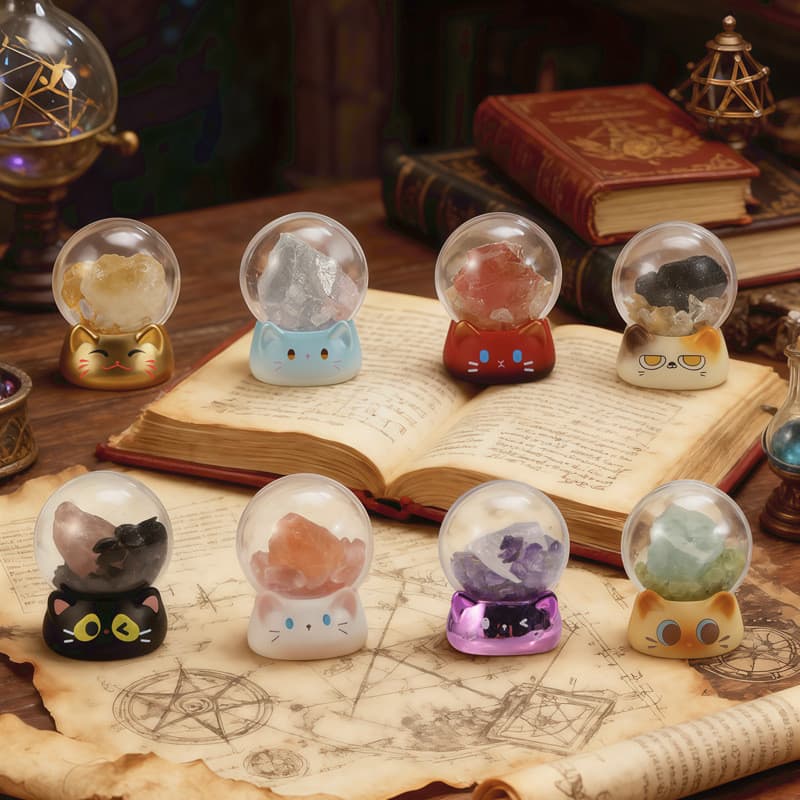 Caixa Surpresa de Cristal PAI Cat Autêntica, Esfera de Cristal Natural para Decoração de Mesa, Pedra Difusora de Prosper