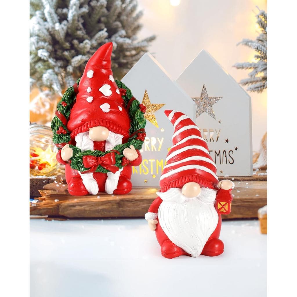 Conjunto iStatue de 2 Gnomos de Natal em Resina, 4,3'' Adoráveis Figuras Colecionáveis Pintadas à Mão para Mesa, Decoraç