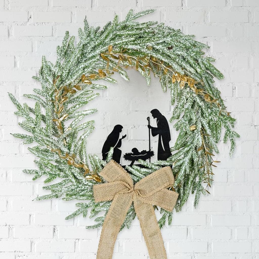 Guirlanda de Natal com Cena de Natividade para Porta de Entrada, Enfeite Suspenso de Pinheiro Norfolk de 17,7" com Decor