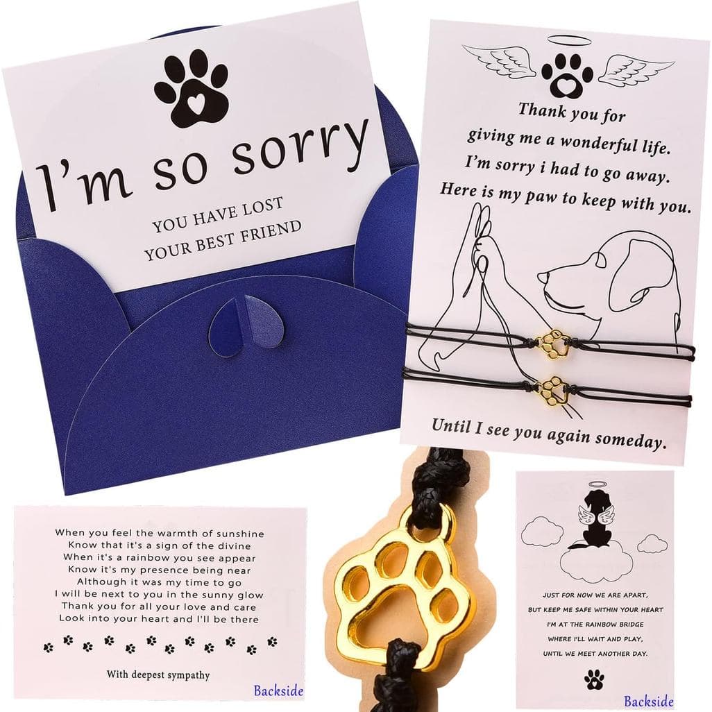 OOW Pet Memorial Gifts for Loss of Dog, Gold Paw Print Bracelets (2 Pack) for Beloved Cat, Loss of Dog Sympathy Gift, Th