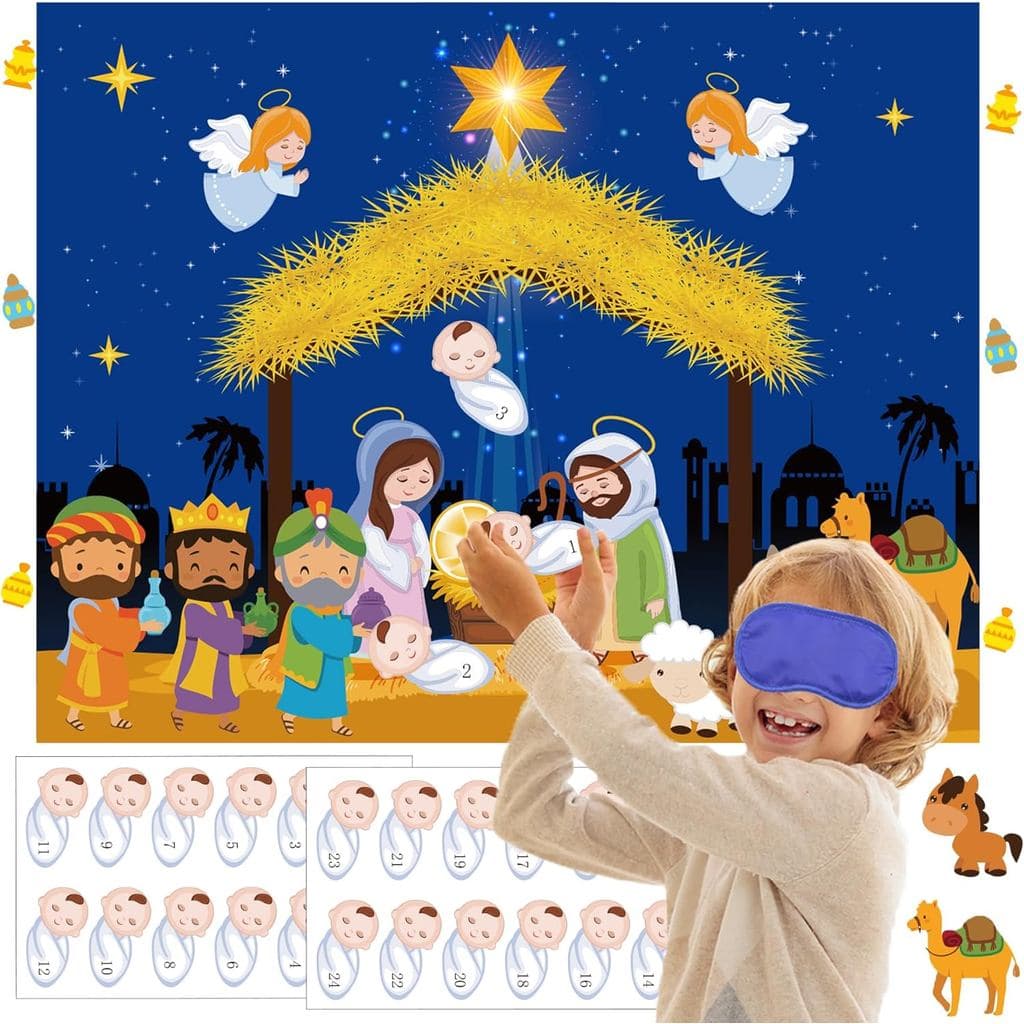 Jogo de Presépio de Natal para Crianças, Jogo de Encaixe de Caudas do Presépio com 20 Adesivos, Jogos de Presépio para C