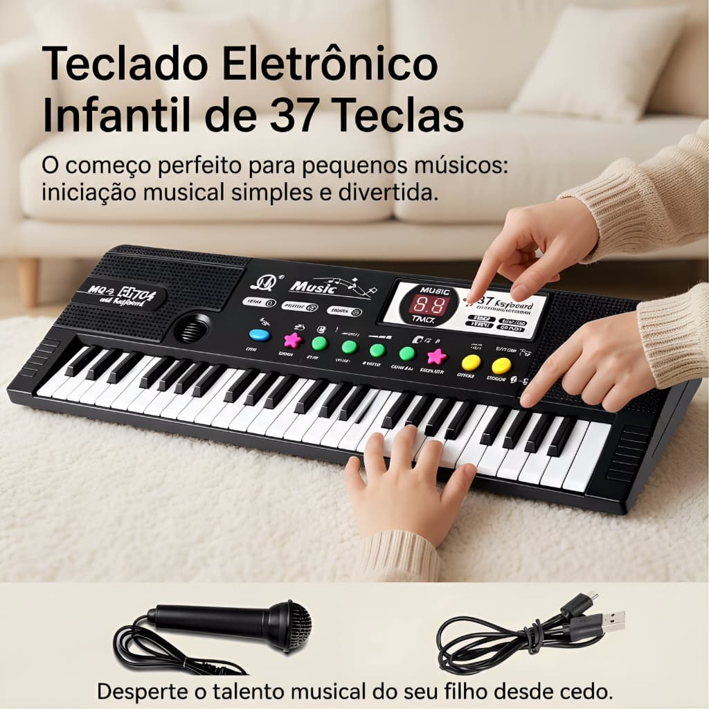 Piano de teclado de 37 teclas, piano digital com alto-falante e microfone integrados, teclado portátil para iniciantes,