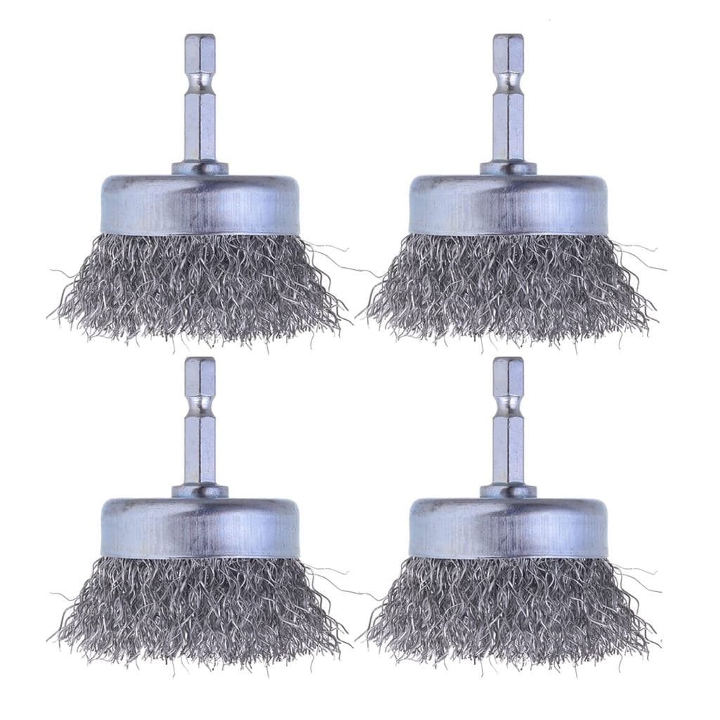 Conjunto de 4 Escovas de Arame para Furadeira, Haste Hexagonal de 1/4 de Polegada, Acessórios de Aço Carbono Grosso de 0