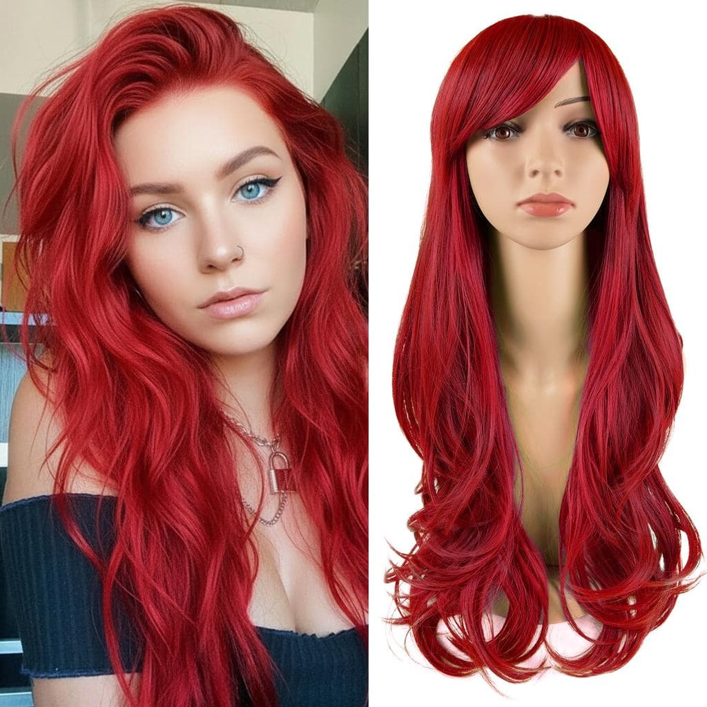Perucas Vermelhas para Mulheres, Peruca Longa Ondulada, Peruca Sintética para Cosplay Diário, Festa ou Fantasia, Cabelo