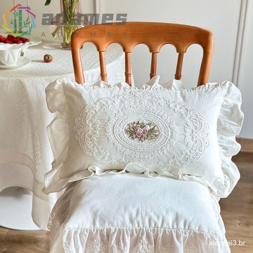 Capa De Almofada De Renda Francesa , Com Fronha De Algodão Branco Macio Babados De Lótus , Cama , Material Lavado