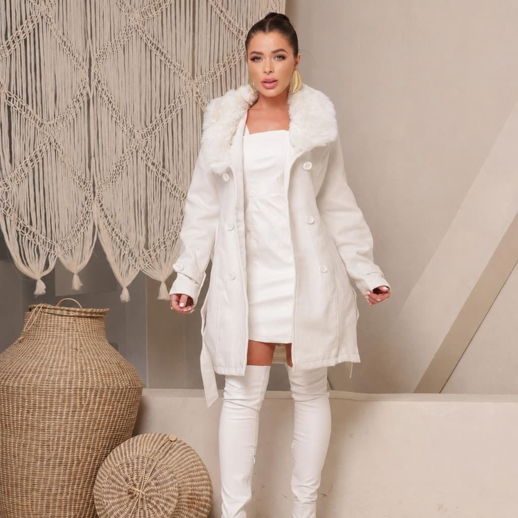 Sobretudo Feminino Lã Batida Casaco Longo Peluciada Parka Luxo Importada