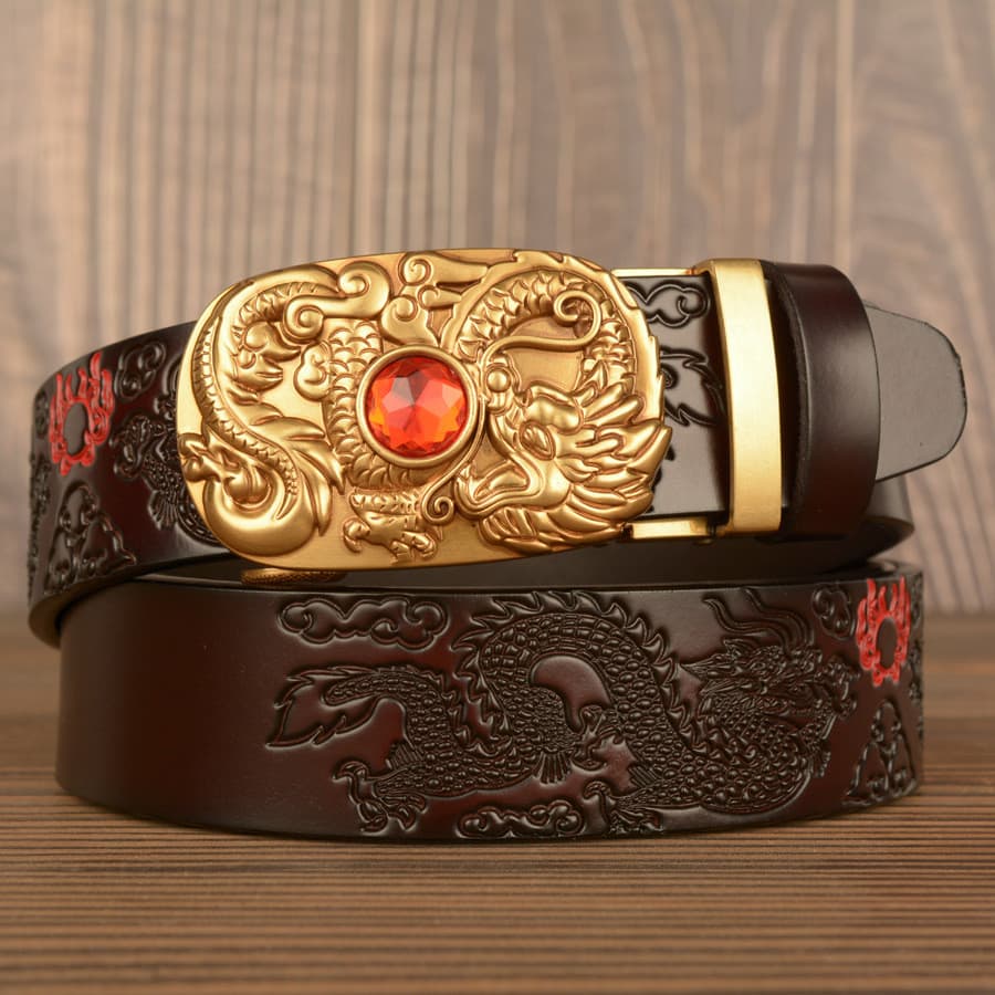 cinto masculino plus size cinto masculino social ♥Dragão cuspe jóias pedra fivela automática cinto masculino estilo étni