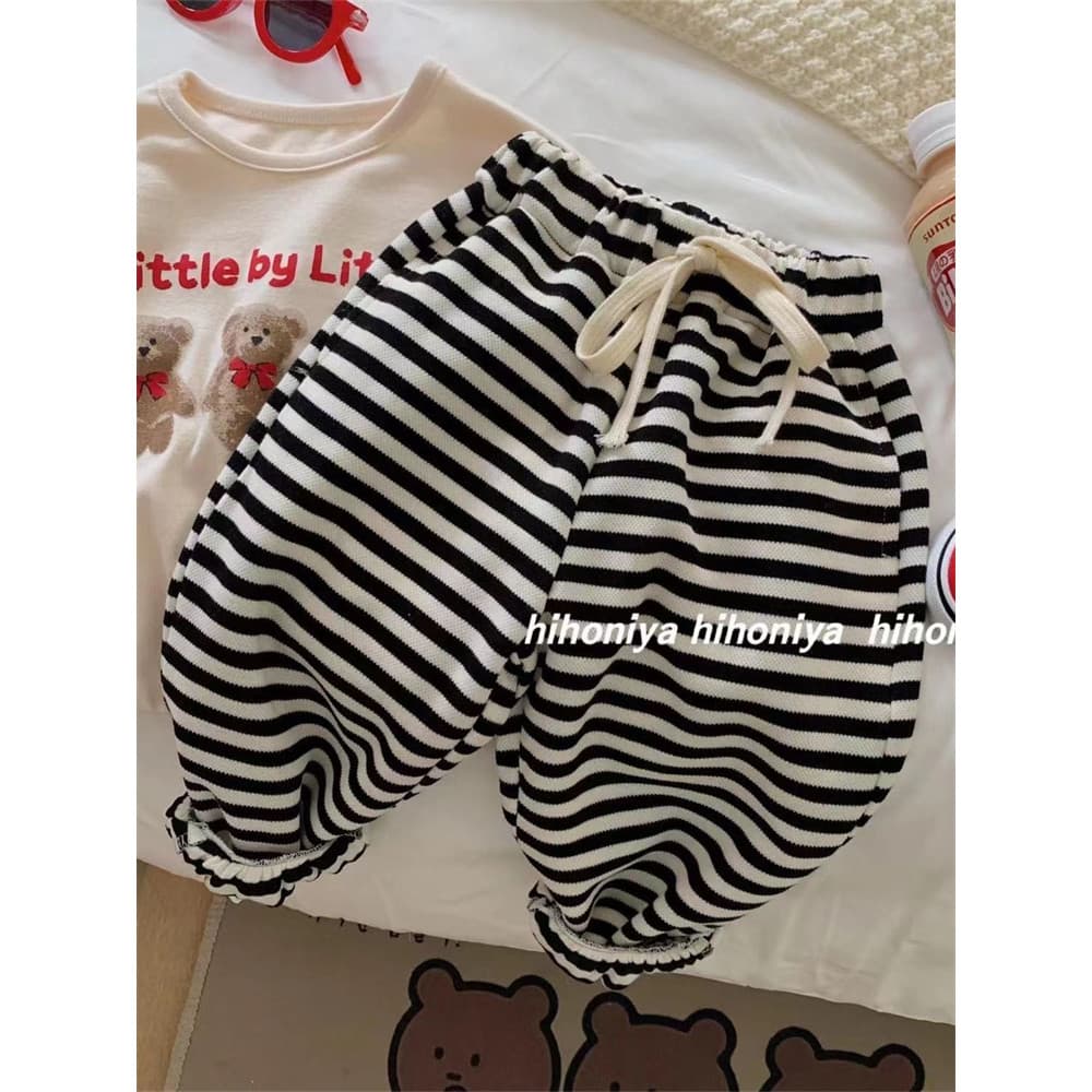 Masculino feminino bebê versão coreana listrado calças casuais primavera outono 2024 novo estilo menina moda All-Match p