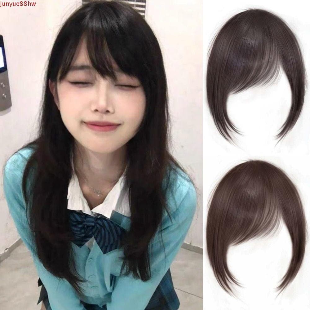 JUNYUE Franja Inclinada De Cabelo Humano , Curta Em Camadas Retas E Pretas Marrons Naturais , Peças Com Franjas Fofas