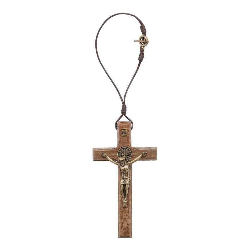 CRUZ CRUCIFIXO SÃO BENTO 9CM CARRO RETROVISOR ADORNO PINGENTE MEDALHA PROTEÇÃO FÉ CATÓLICO DECORAÇÃO