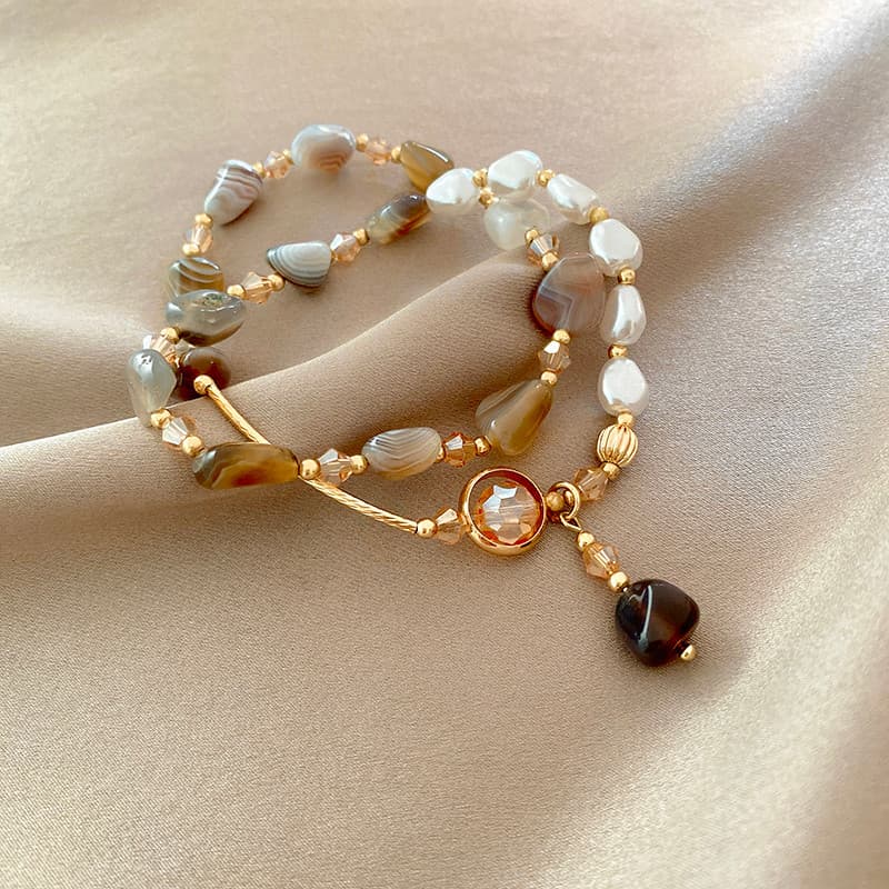 Dupla camada em camadas imitação de pedra Natural pérola pulseira feminino nicho Design requintado pulseira luz luxo nam