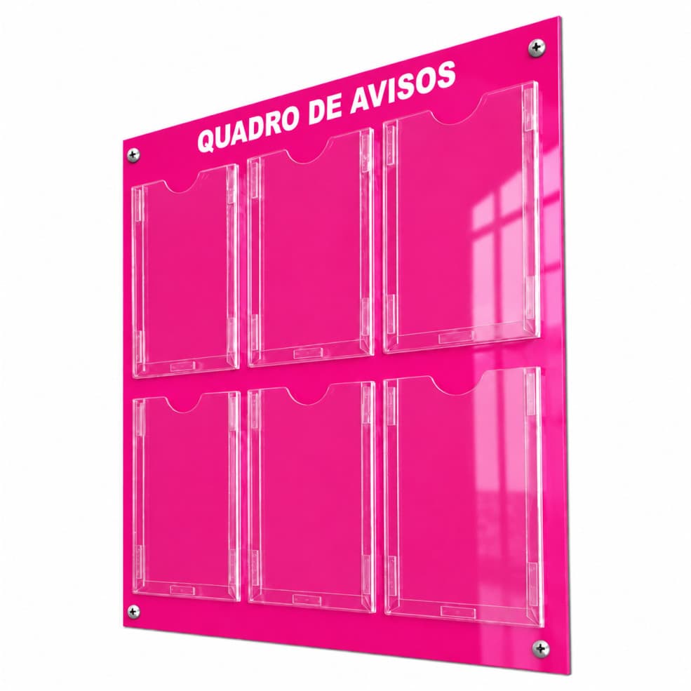 Quadro Aviso Gestão Á Vista 6 Displays A4 ACM Rosa