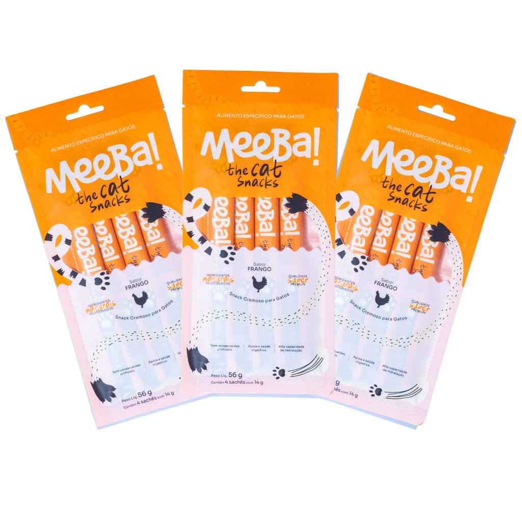 Kit 3 Petisco Úmido Para Gatos Hidratação Snack Natural Patê Frango 12 Sachê 14g