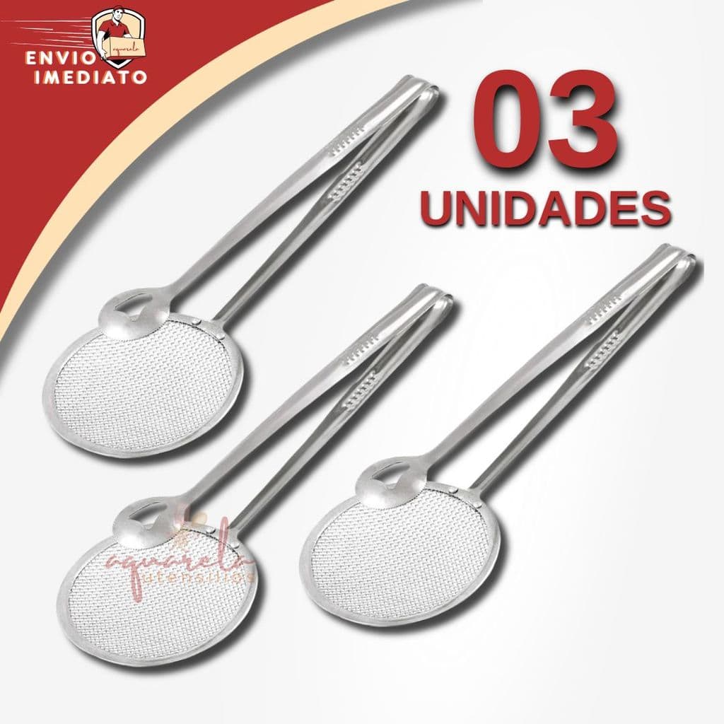 Escumadeira com Pinça e Peneira Inox Para Frituras Pegador  Batata Frita Frango Frito