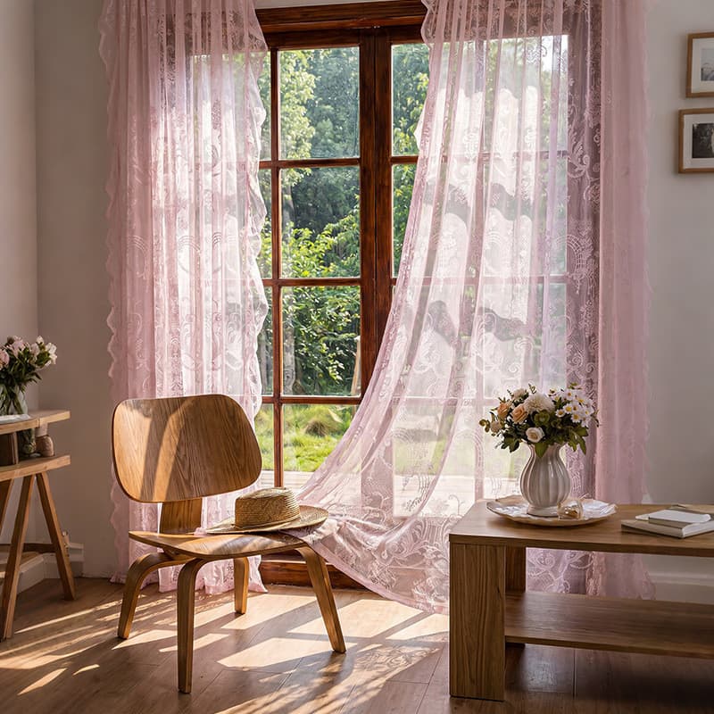 Cortina de porta francesa sem perfuração divisória cortina de gaze estilo creme retrô cortina de renda quarto sala de es