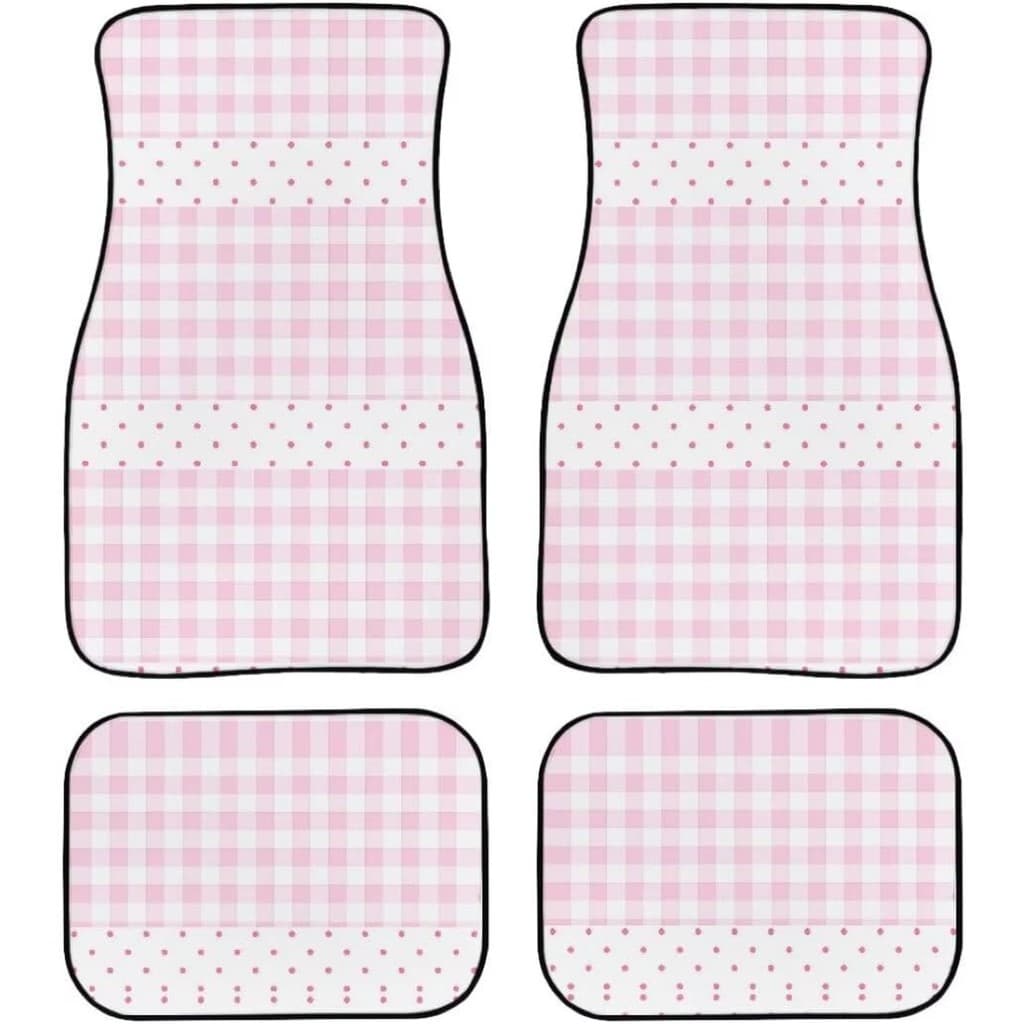 Conjunto de 4 peças de tapete de pé de carro xadrez rosa de bolinhas, tapete de carro com padrão xadrez bonito, peças de