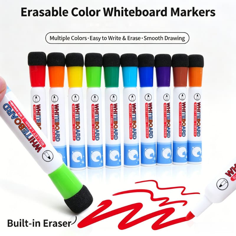 Caneta para quadro branco infantil de 12 cores, com borracha, à base de água, fácil de apagar, não tóxica, ensino, canet