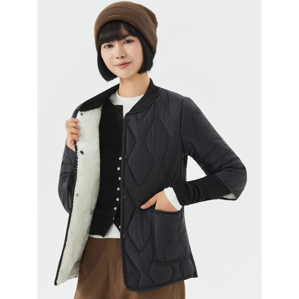 Jaqueta acolchoada feminina curta espessada roupa interna pequena jaqueta acolchoada outono inverno lã de cordeiro forro