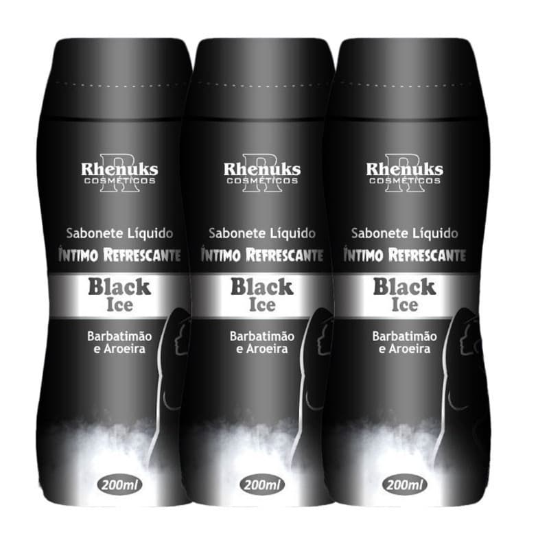 3 Unidades - Sabonetes Íntimo Black Ice 200ml Masculino - Rhenuks