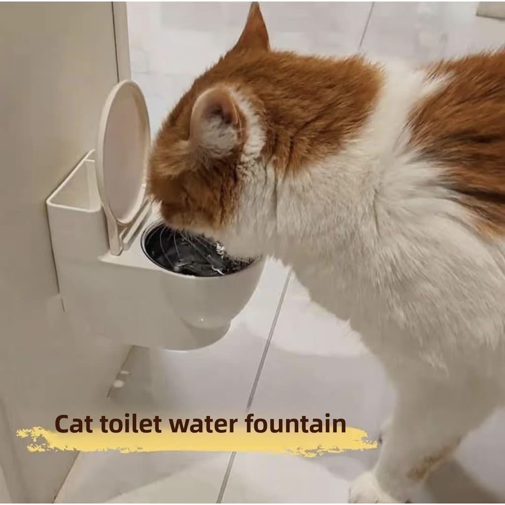 Dispensador de água para gatos em formato de vaso sanitário, alimentador de água circulante montado na parede, tigela pa