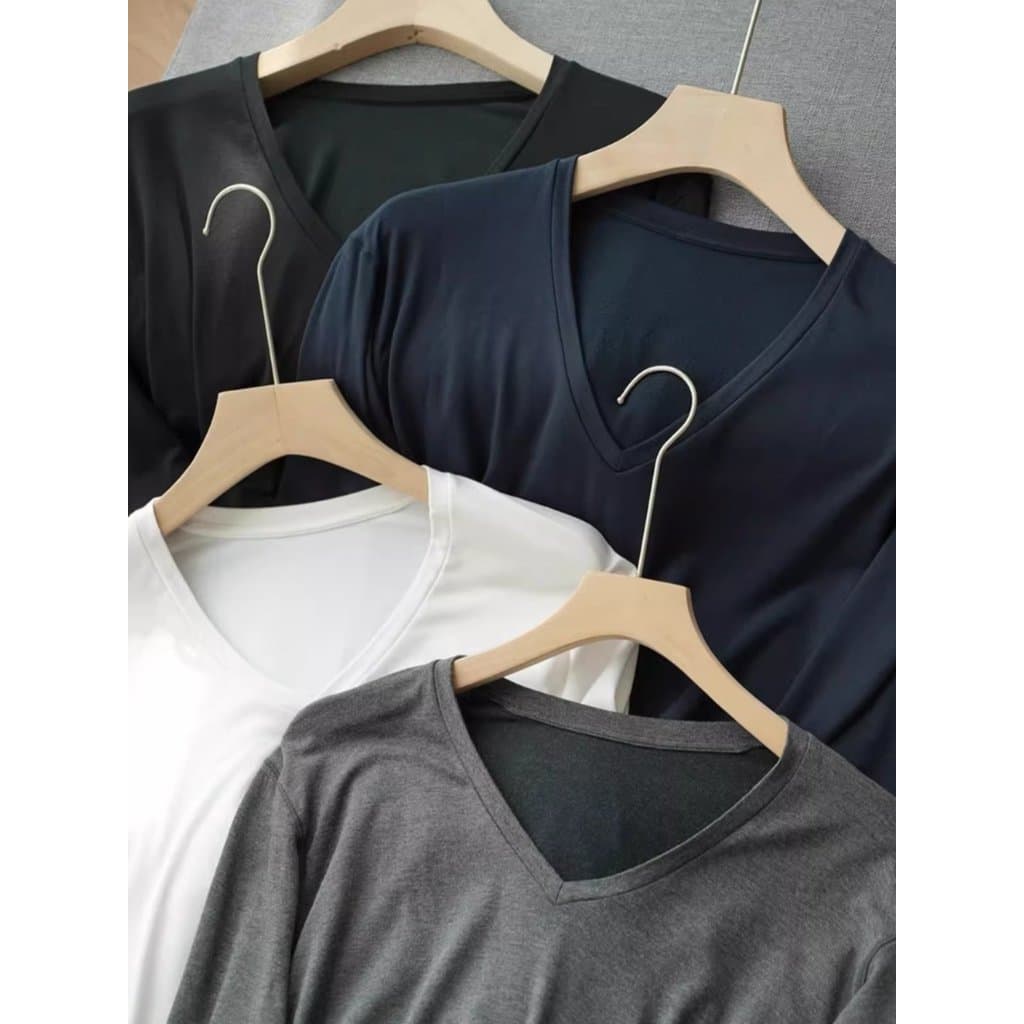 Extra masculino confortável velo escovado camisa de fundo com decote em V roupa interior de lã fina roupas de outono de
