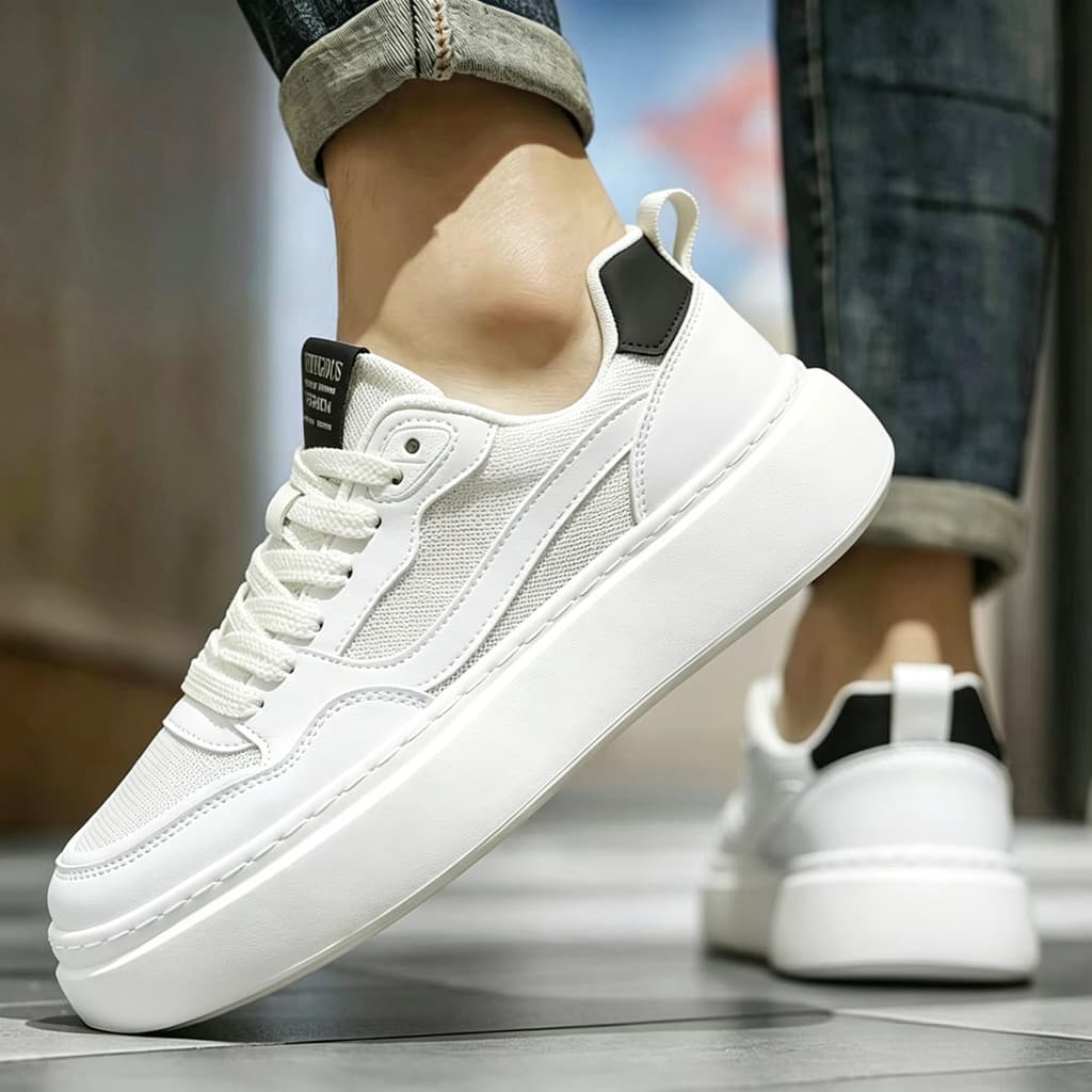 Sapatos brancos de sola grossa masculino verão respirável estilo fino malha única Super leve sapatos masculinos verão tê