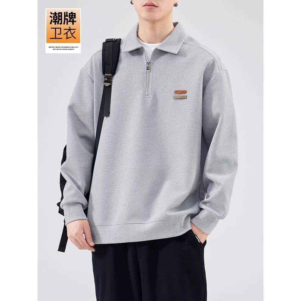 Estilo americano gola Polo moletom masculino 2023 outono inverno novo estilo roupas soltas masculinas de manga comprida