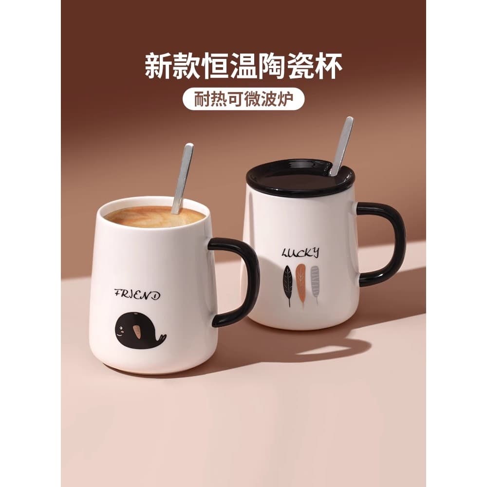 Caneca com tampa colher copo de cerâmica feminino novo estilo 2026 dormitório doméstico copo bebendo escritório cerveja