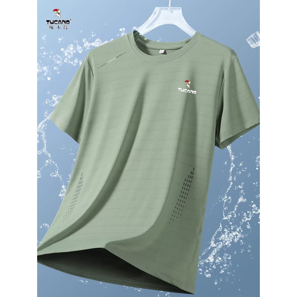 Woodpecker gelo seda de manga curta camiseta masculina verão secagem rápida respirável legal esportes lazer terno fino c