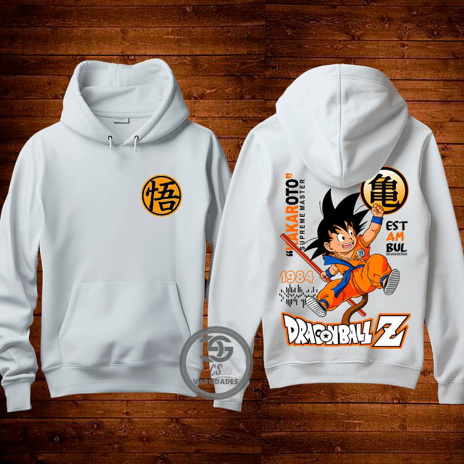 Moletom Dragon Ball Z Goku Anime Desenho Estampa Frente e costas Blusa Adulto e Infantil Com Capuz Flanelado Unissex