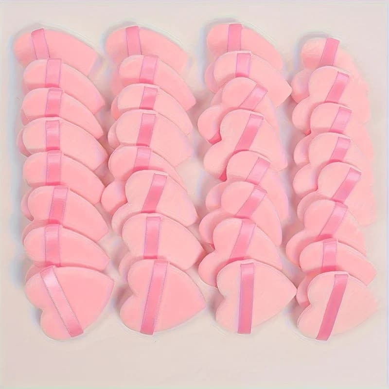 Conjunto De Sopro De Pó De Veludo De Coração 50 Peças-Esponja Flocada Hipoalergênica Para Base/Contorno | Sem Fragrância