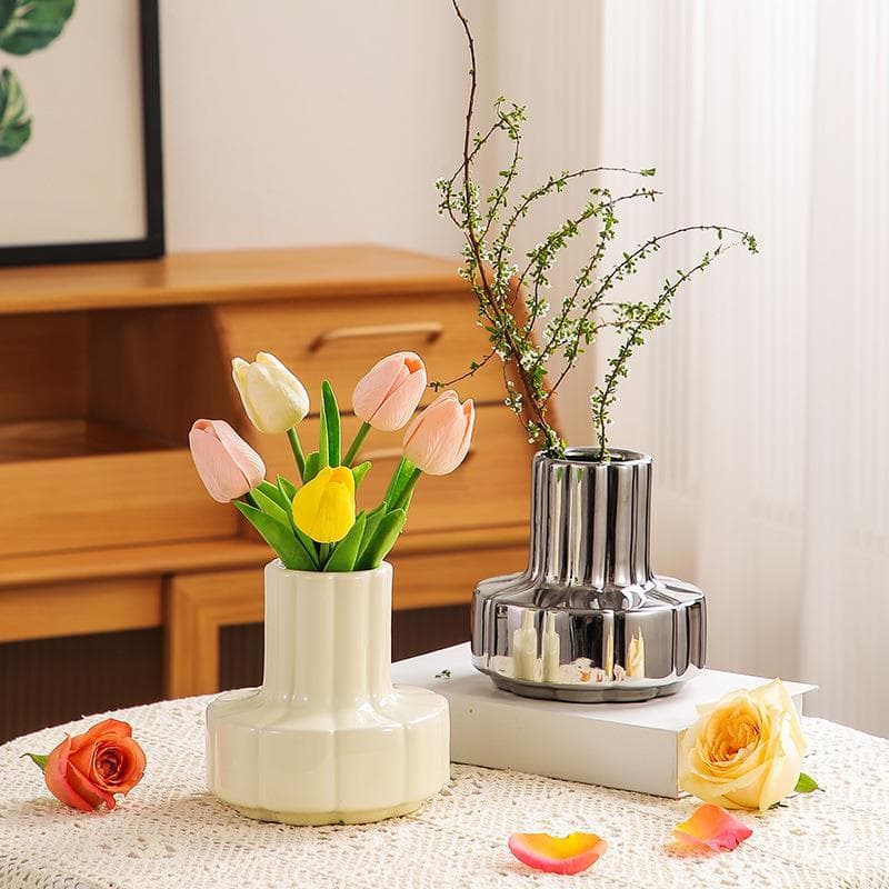 Nordic ins Retro estilo creme tulipa vaso de cerâmica sala estar Desktop arte arranjo flor b & b vaso flor decoração