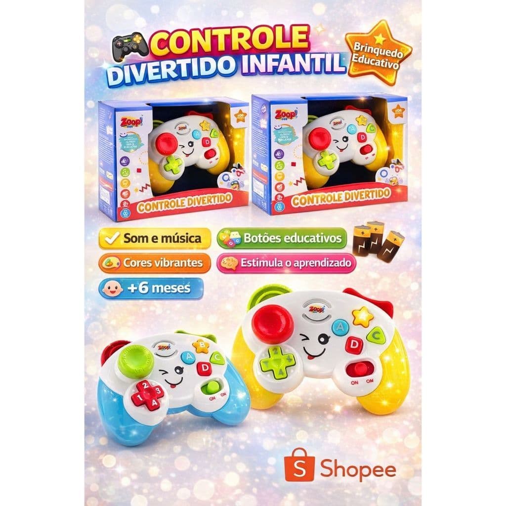 Controle com Som e Luz, Controle Infantil, Controle Bebê, Joystick, Interativo e Divertido, Brinquedo Infantil Bebê