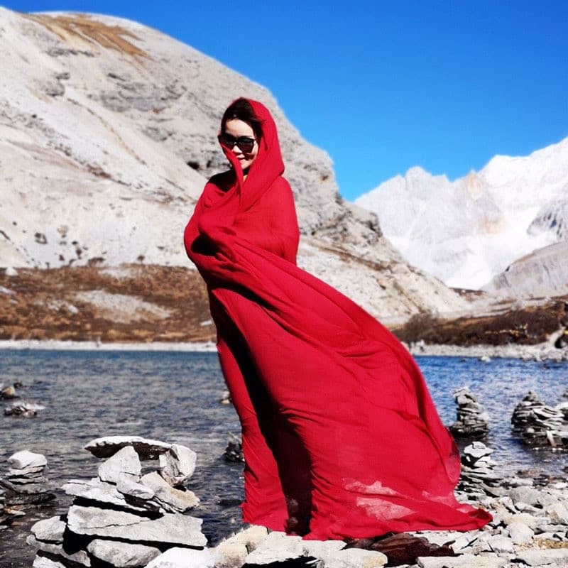 Estilo étnico deserto viagem fotografia grande gaze estilo férias vinho vermelho grande norte protetor solar xale algodã