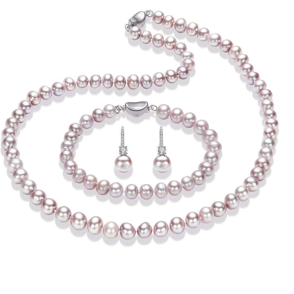 Conjunto de Colar de Pérolas de Água Doce Inclui Pulseira e Brincos, Joias de Pérolas Genuínas para Mulheres, Joias de P