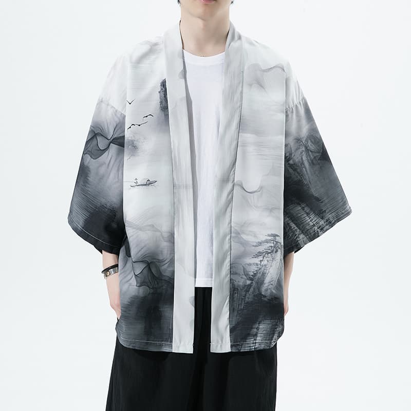 Verão estilo chinês estilo fada Hanfu taoísta Robe Cardigan blusão masculino quimono Haori estilo antigo manto estilo fi