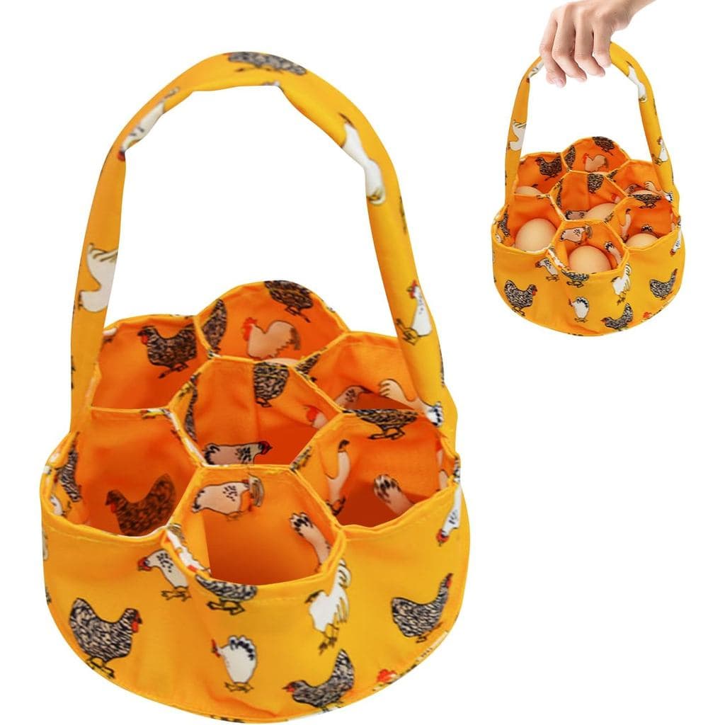 Cesto para Ovos, Suporte para Ovos de Galinha Estilo Fazenda com 7 Bolsos, Bolsa de Mão para Ovos, Cesto de Tecido para