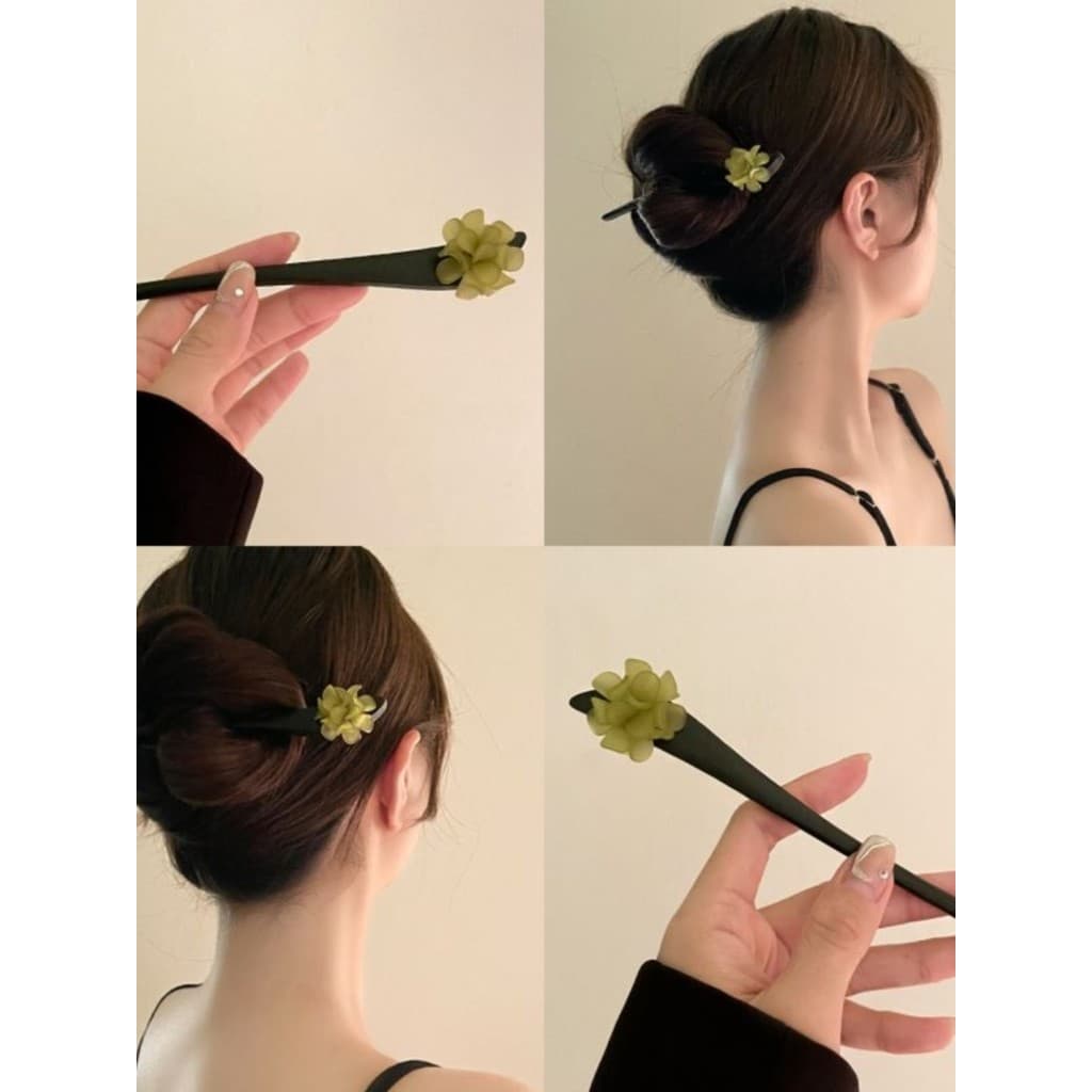 Verde camélia hairpin feminino antigo novo estilo chinês de madeira hairpin High-End hairpin Zhanzi Hanfu Cheongsam coca