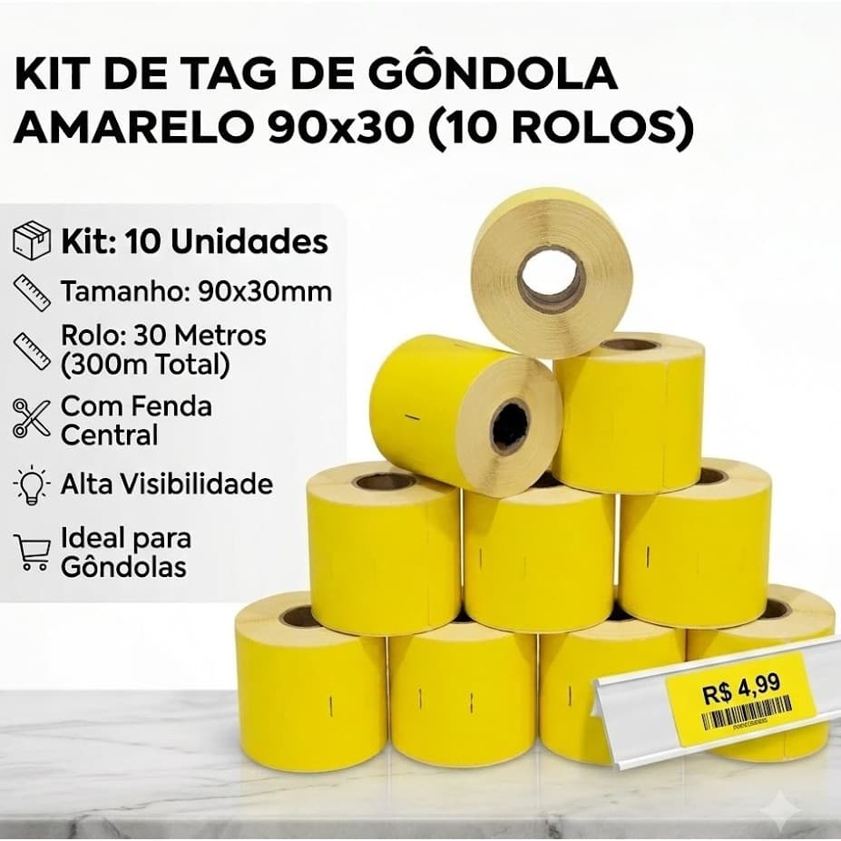 Kit 10 Tag de Gôndola Amarelo 90x30x30mts