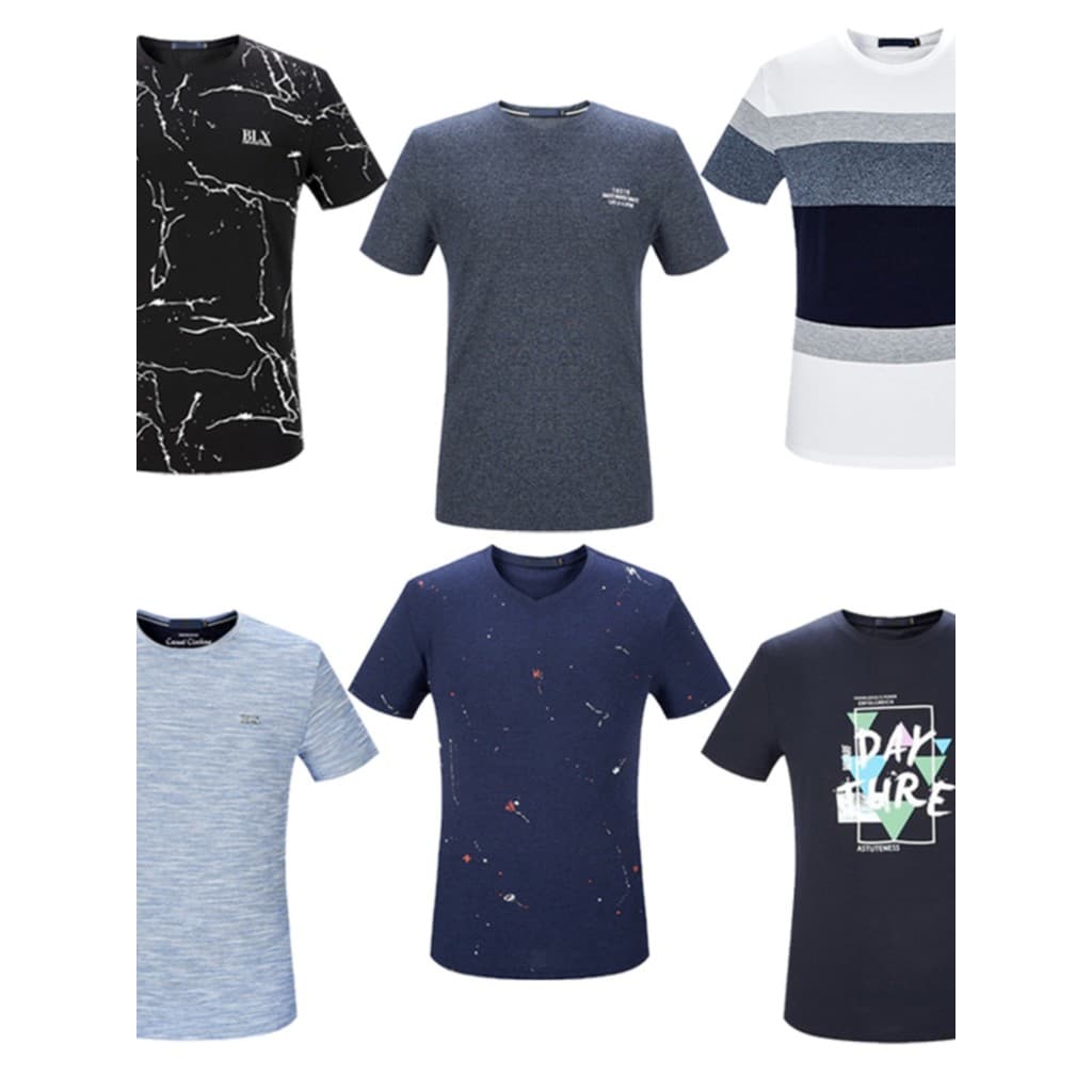HL22185 Sea Series Camiseta masculina de manga curta de verão com gola redonda e decote em V fina Casual jovem etiqueta