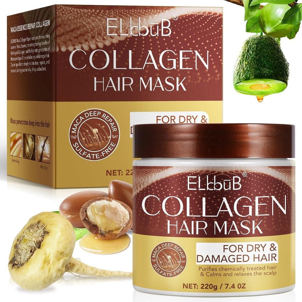 Máscara Capilar de Colágeno ELBBUB com Ginseng Peruano, Óleo de Abacate, Calêndula e Camomila - Tratamento de Reparação