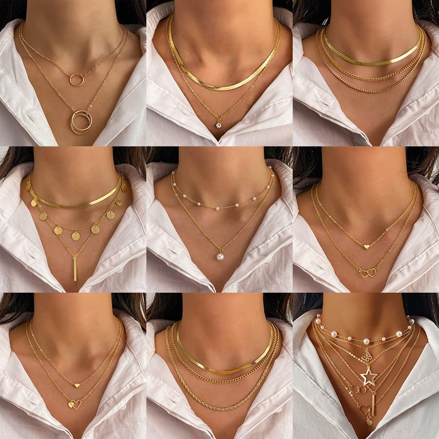 Vintage Nova Cor De Ouro Vários Estilos Colar Para Mulheres Boho Na Moda Multi-Camada Pingente De Cristal Colares Conjun