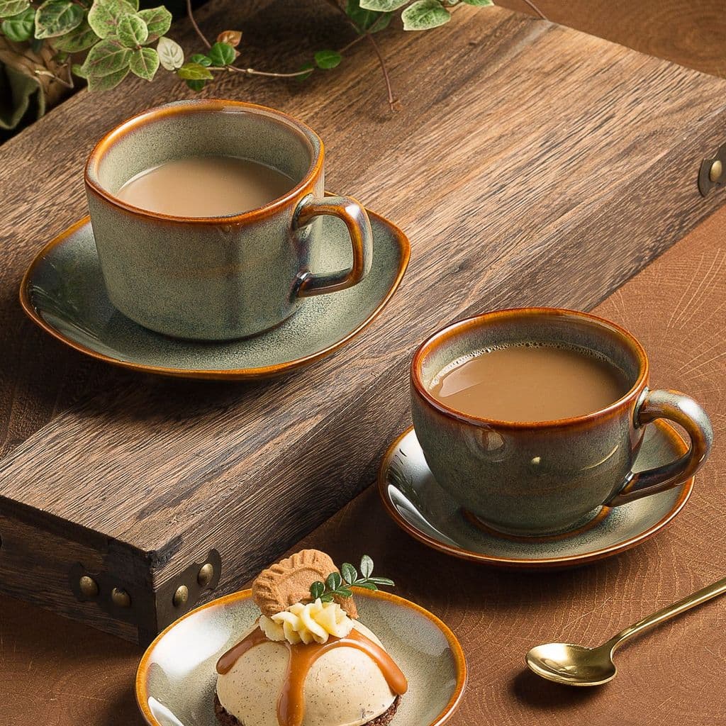 Xícara de café de alto valor estilo japonês caramelo forno virado caneca gelo americano pires conjunto Cappuccino Latte